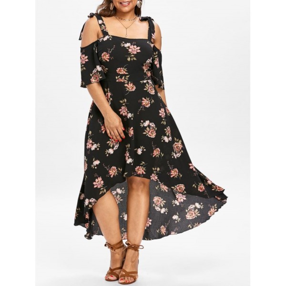 🌸 Plus Size Open Shoulder Print Flowy Dress 🌸
